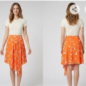 leifsdottir Orange Printed Asymmetrical Handkerchief Skirt